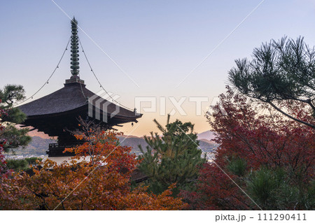 秋の京都 常寂光寺 見晴らしのいい場所から多宝塔を眺める 秋の京都 常寂光寺 見晴らしのいい場所から多宝塔を眺める 111290411