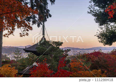 秋の京都 常寂光寺 見晴らしのいい場所から多宝塔を眺める 秋の京都 常寂光寺 見晴らしのいい場所から多宝塔を眺める 111290418
