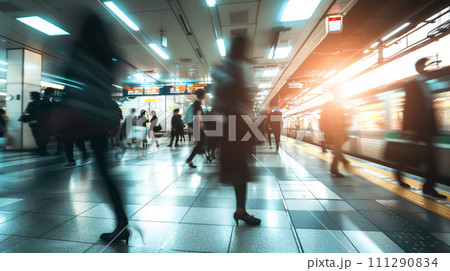 東京の駅で見る、通勤時間の慌ただしい人々 111290834