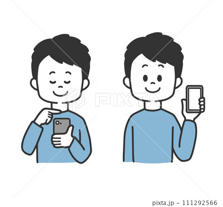 スマホを打つ　スマホを持つ　男性 111292566