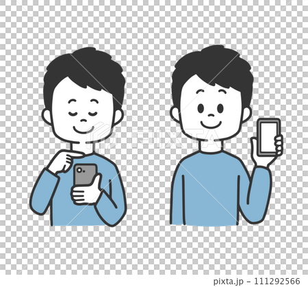 スマホを打つ　スマホを持つ　男性 111292566