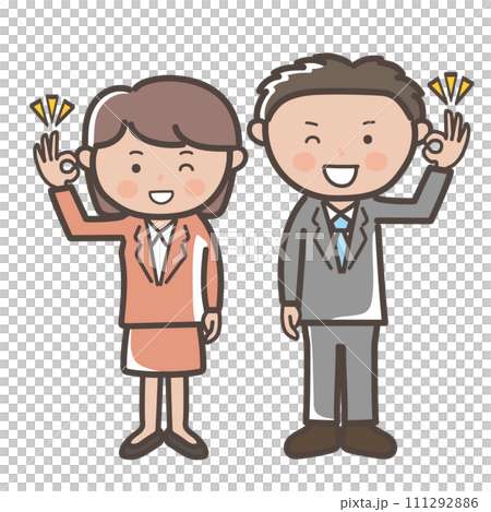 Illustration of a male and female businessman giving an OK sign of understanding Illustration of a male and female businessman giving an OK sign of understanding 111292886