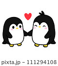 Penguin couple holding hands in love, Hand Drawn, and Cartoon  Illustration. 111294108