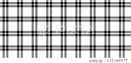 Seamless windowpane pattern. Checkered plaid repeating background. Tattersall tartan texture print for textile, fabric. Repeated black and white check wallpaper. Vector backdrop 111294577