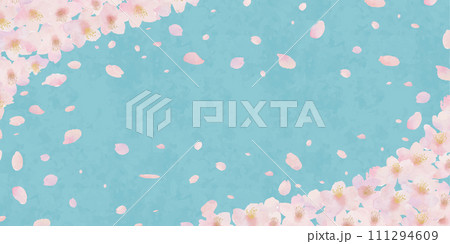 空と桜と桜の花びらの水彩画イラスト背景 空と桜と桜の花びらの水彩画イラスト背景 111294609