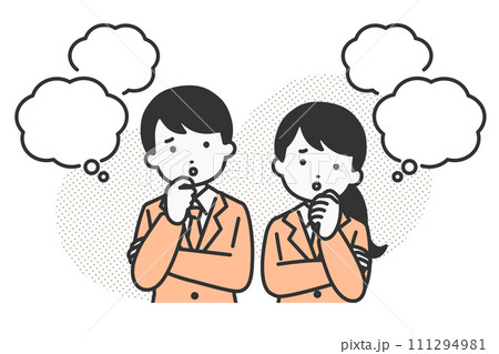 悩む・不安な表情をする学生の人物イラスト素材 111294981