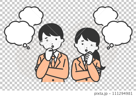 悩む・不安な表情をする学生の人物イラスト素材 111294981