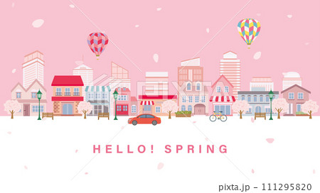 桜の咲く春の街並み(フルHD 16:9サイズ) 桜の咲く春の街並み(フルHD 16:9サイズ) 111295820