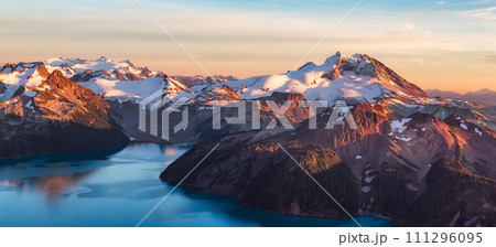 Canadian Mountain Landscape, Sunset. Aerial Panorama Background. Canadian Mountain Landscape, Sunset. Aerial Panorama Background. 111296095