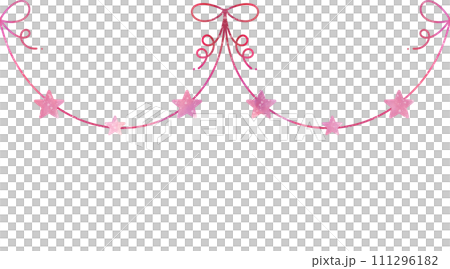 pink star ribbon flag bunting Watercolor illustration carnival garland birthday new year baby shower party decoration banner colorful boho style border frame 111296182