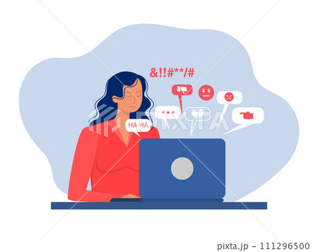 People bullying a girl on internet  by message bubbles Cyber bullying in social networks and online abuse concept. Vector 111296500