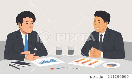 ビジネス戦略会議：競合分析、市場戦略の議論。