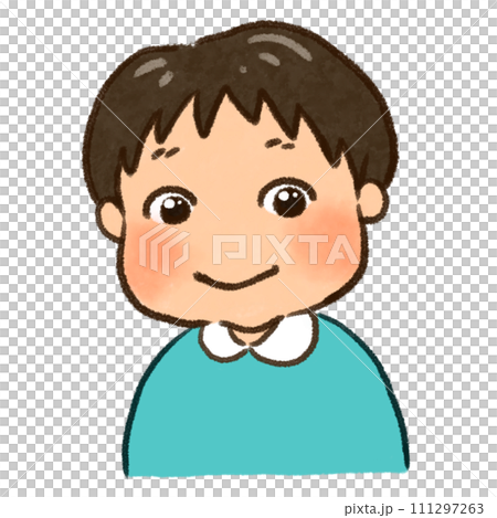 男孩閉著嘴微笑，上半身 111297263