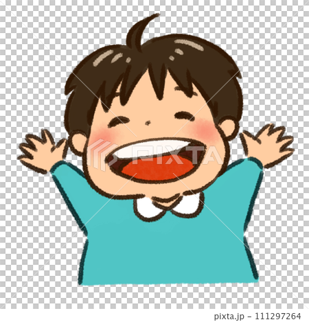 A boy smiling with his mouth open, upper body 111297264
