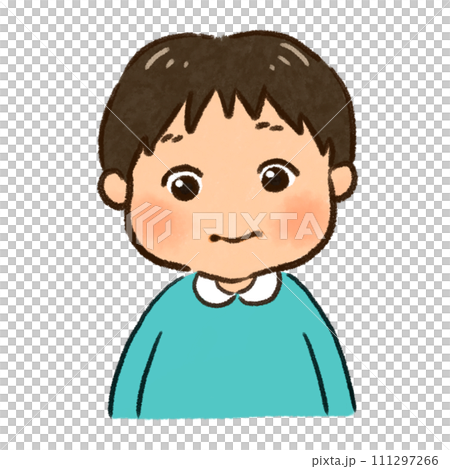 Boy looking straight forward with mouth closed, upper body 111297266