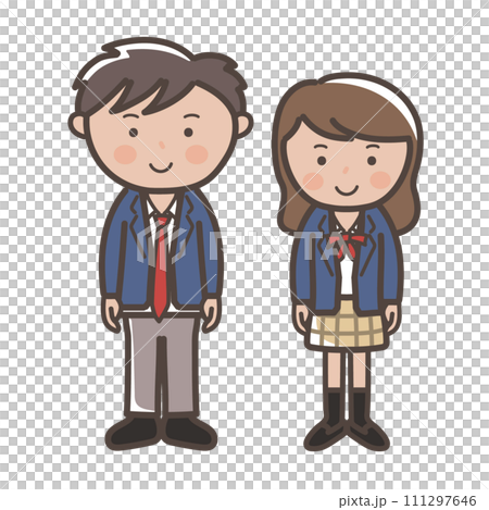 一對穿著冬季制服的可愛男女高中夫婦的插圖 111297646