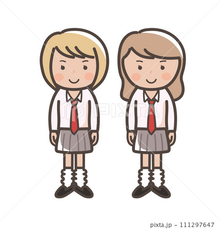 ルーズソックスでコギャル風の女子高生2人のイラスト 111297647