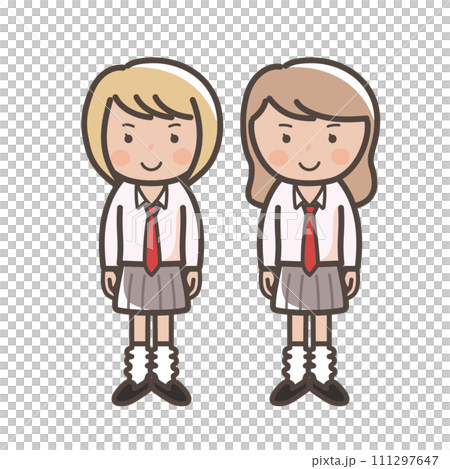 ルーズソックスでコギャル風の女子高生2人のイラスト 111297647