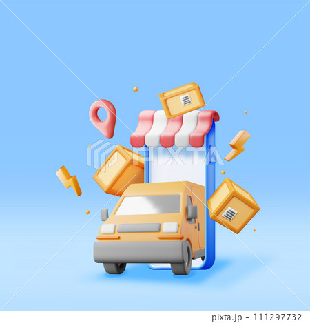 3D Delivery Van and Cardboard Boxes in Smartphone 3D Delivery Van and Cardboard Boxes in Smartphone 111297732