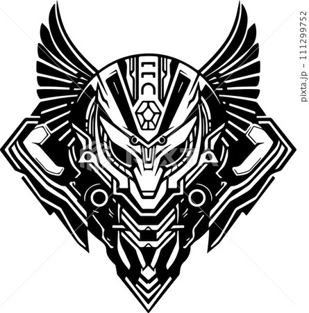 Modern strict logo template of abstract dog, wolf head. Vector illustration of wolf or dog for print, poster or logo Modern strict logo template of abstract dog, wolf head. Vector illustration of wolf or dog for print, poster or logo 111299752