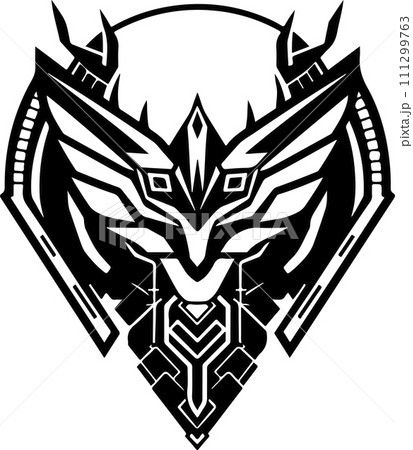 Modern strict logo template of abstract dog, wolf head. Vector illustration of wolf or dog for print, poster or logo Modern strict logo template of abstract dog, wolf head. Vector illustration of wolf or dog for print, poster or logo 111299763