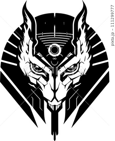 Modern strict logo template of abstract cat or sphinx head. Vector illustration of cat or sphinx for print, poster or logo Modern strict logo template of abstract cat or sphinx head. Vector illustration of cat or sphinx for print, poster or logo 111299777