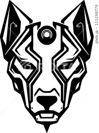 Modern strict logo template of abstract dog, wolf head. Vector illustration of wolf or dog for print, poster or logo Modern strict logo template of abstract dog, wolf head. Vector illustration of wolf or dog for print, poster or logo 111299778