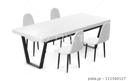 White 3D table and chairs isolated on background White 3D table and chairs isolated on background 111300127