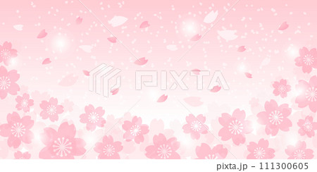 パステルピンクの桜吹雪が舞うサクラの花のベクター背景画像	 111300605