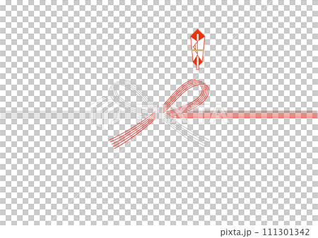 Five red and white Mizuhiki knot-cuts (bow knot) Noshi paper 111301342