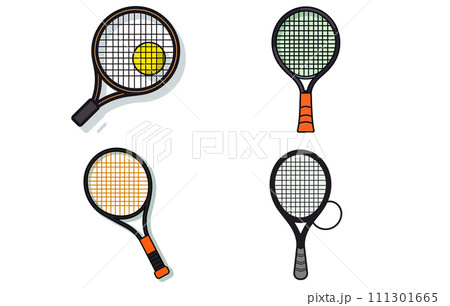 Tennis racket with ball. Icon of racquet for court. Tennis racket with ball. Icon of racquet for court. 111301665