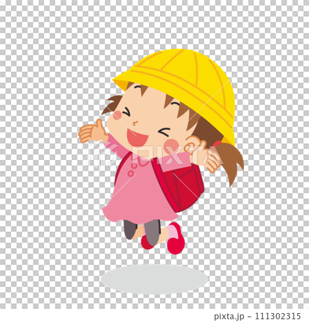 充滿活力的可愛小學生插畫，白色背景，向量，全身，1人，人 111302315