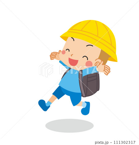 元気一杯の可愛い小学生の男の子のイラスト　白背景　ベクター　全身　1人　人物 111302317