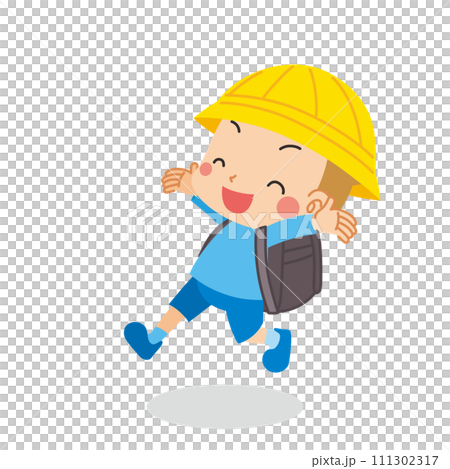 元気一杯の可愛い小学生の男の子のイラスト　白背景　ベクター　全身　1人　人物 111302317