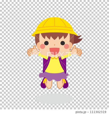 Illustration of a cute elementary school girl full of energy, white background, vector, whole body, 1 person, person 111302319