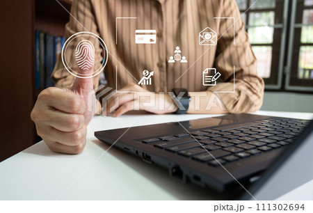 Scan finger print by touching screen, security access information, big data management concept, Internet of things, cloud computing, internet connection, shopping online and cashless society Scan finger print by touching screen, security access information, big data management concept, Internet of things, cloud computing, internet connection, shopping online and cashless society 111302694