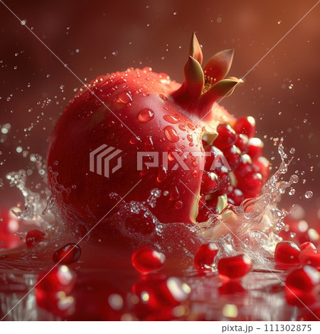 pomegranate in splashes of water pomegranate in splashes of water 111302875