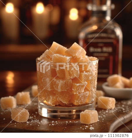 marmalade cubes in a glass 111302876
