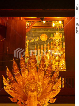 Golden thai buddha statue inside temple 111303052