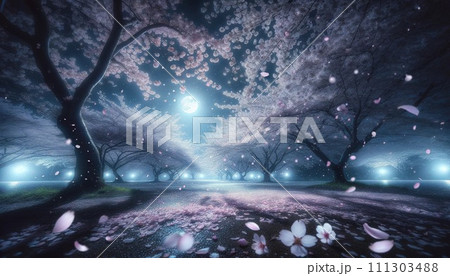 桜ふぶきが舞い散る夜 111303488