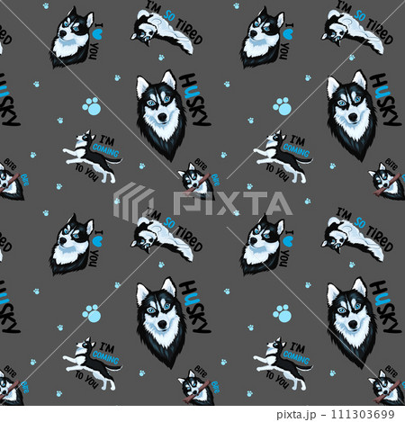 Dog cute husky seamless pattern Dog cute husky seamless pattern 111303699