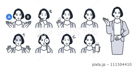 女性管理職のシンプルなベクターアイコンイラストセット素材 111304410