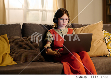 Communicating in video chat at home 111304788