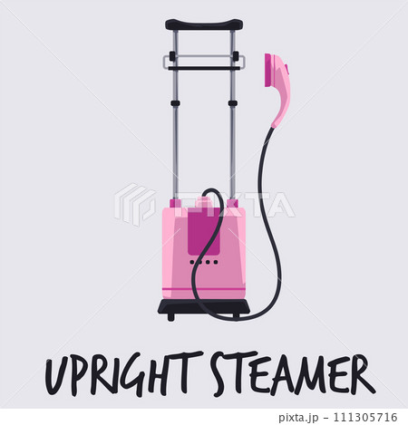 Upright steamer vector icon, vertical ironing equipment, pink clothes steamer for removing wrinkles with hot steam Upright steamer vector icon, vertical ironing equipment, pink clothes steamer for removing wrinkles with hot steam 111305716