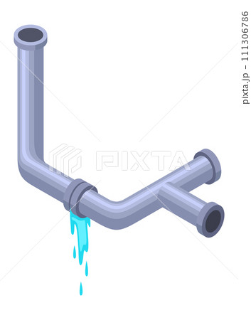 Leaking pipes isometric. Broken pipe tube with leaking water. Plumbing construction pipeline with damage element. 3d industrial water system Leaking pipes isometric. Broken pipe tube with leaking water. Plumbing construction pipeline with damage element. 3d industrial water system 111306786