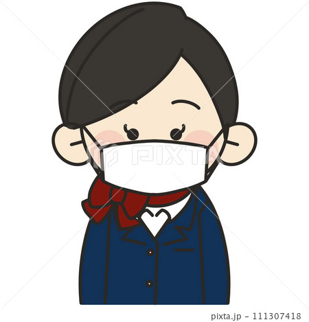 客室乗務員が正面を向いてマスクをしているイラスト 111307418