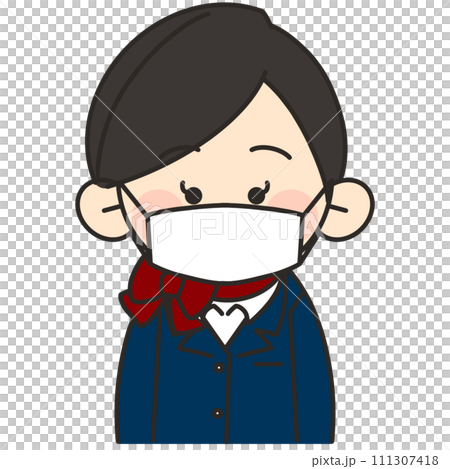 客室乗務員が正面を向いてマスクをしているイラスト 111307418