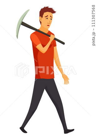 Businessman fail. Man use pickaxe to dig caves in search valuable treasures. Career development and motivation to achieve great goals concept 111307568
