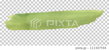 Watercolor illustration of a stylized abstract green meadow, clearing, grass. Scenic oval spot with brush 111307594