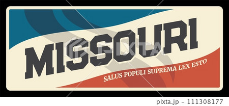 Missouri old sign, vintage travel plate. Salus populi suprema lex esto, vector USA state symbol of American travel and tourism. Jefferson capital, Kansas City St. Louise, vintage design Missouri old sign, vintage travel plate. Salus populi suprema lex esto, vector USA state symbol of American travel and tourism. Jefferson capital, Kansas City St. Louise, vintage design 111308177